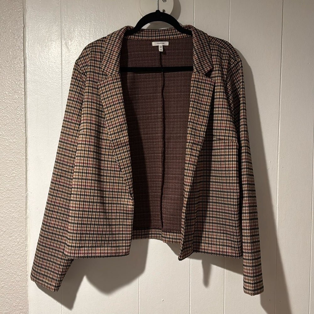 Cropped Plaid Blazer Houndstooth